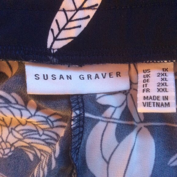 Susan Graver Floral Print Wide Leg Liquid Side Stripe Athleisure Pants Size 1X - Picture 2 of 4